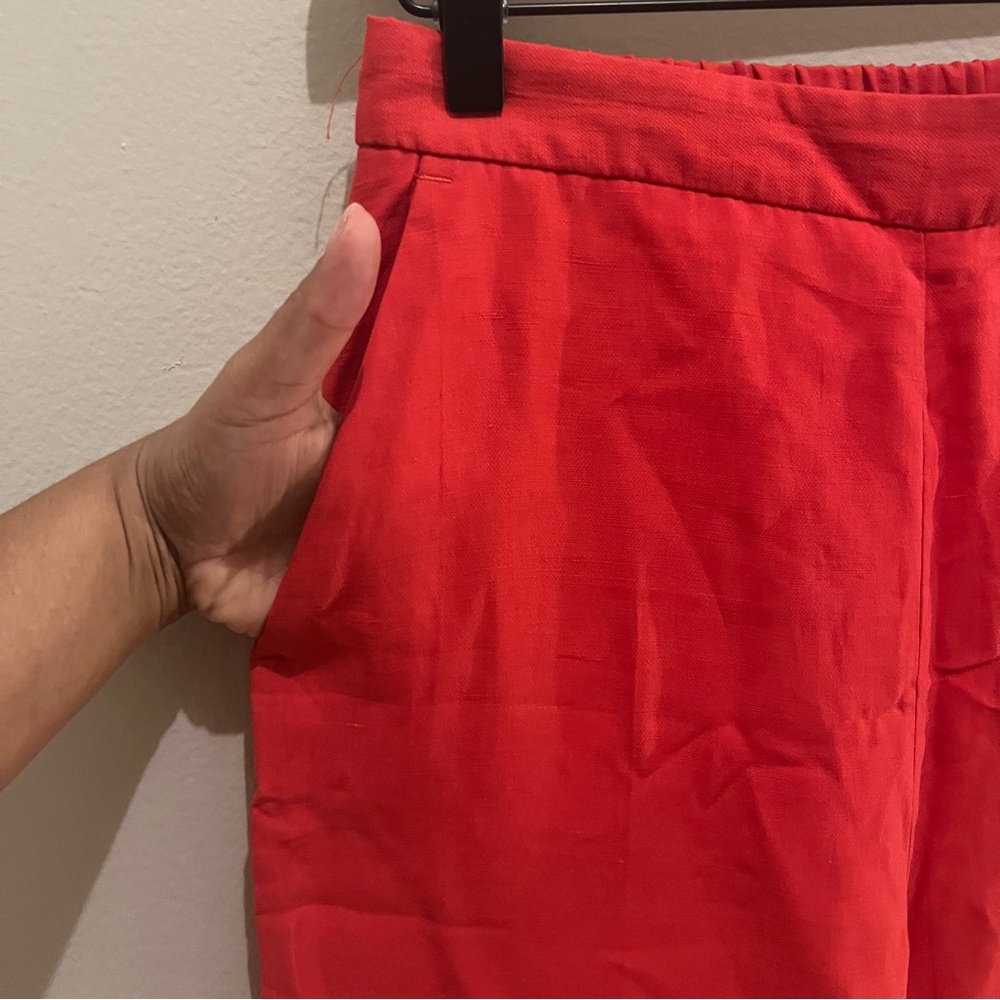 Zara Vibrant Red Linen Blend Lightweight Elastic Waist Pull On Pants NWT Size‎ S - Picture 3 of 14